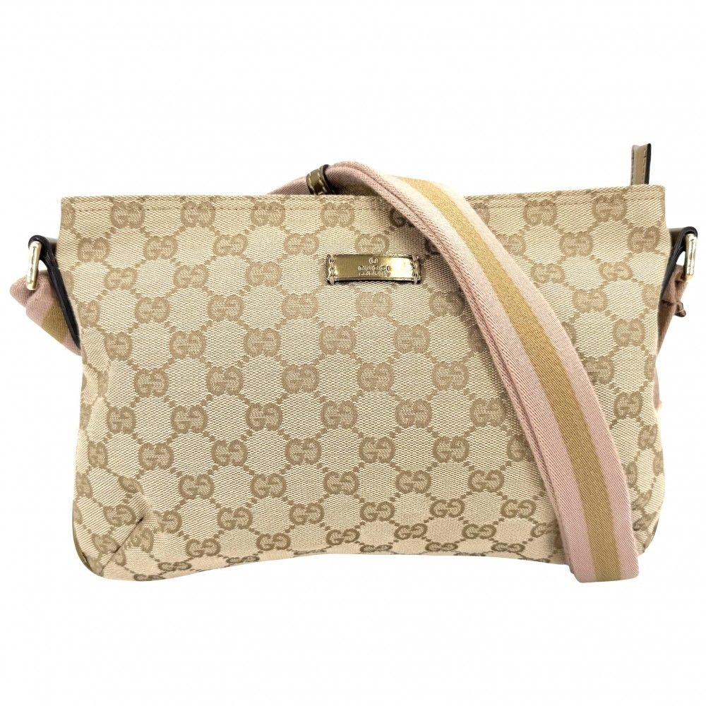 Gucci Shoulder Bag GG Canvas Beige Gold