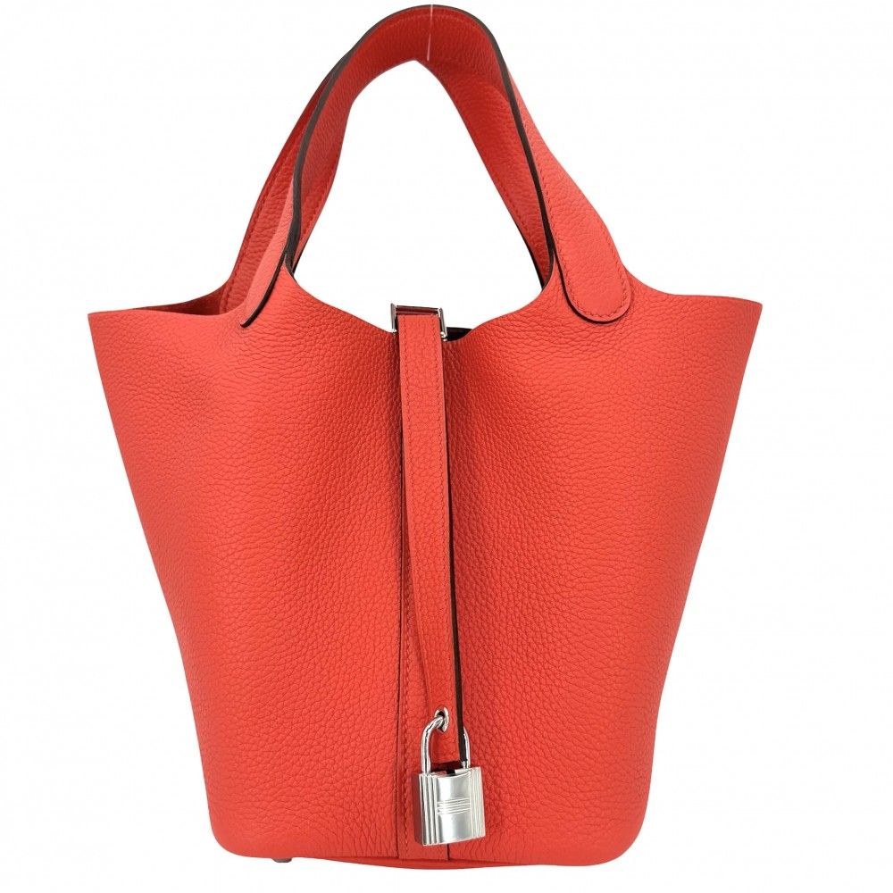 Hermes Handbag Picotin Lock PM Taurillon Clemence Orange Silver