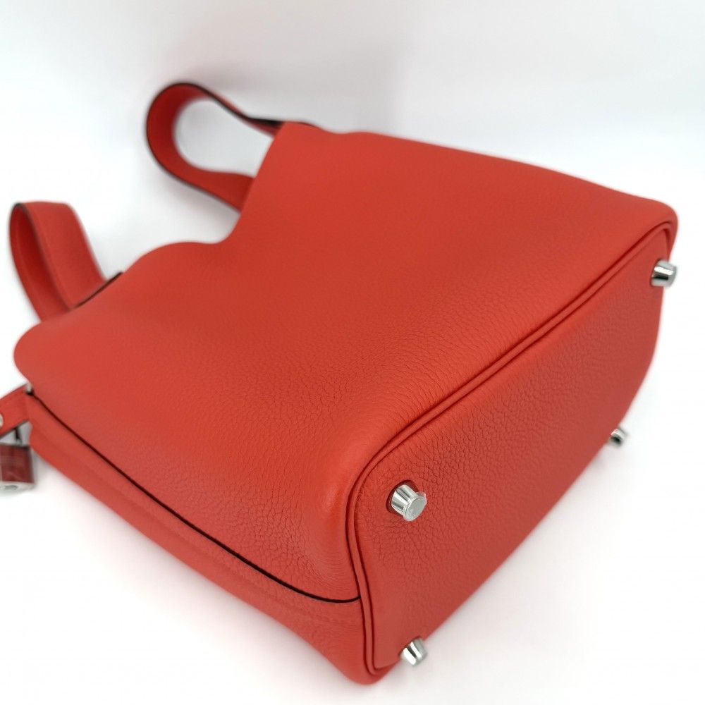 Hermes Handbag Picotin Lock PM Taurillon Clemence Orange Silver — view 3