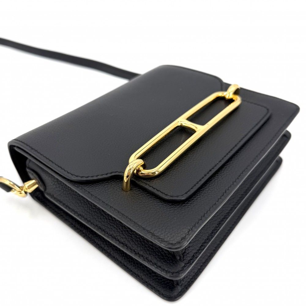 Hermes Shoulder Bag Sac Roulis Mini Crossbody Leather Black Gold — view 3