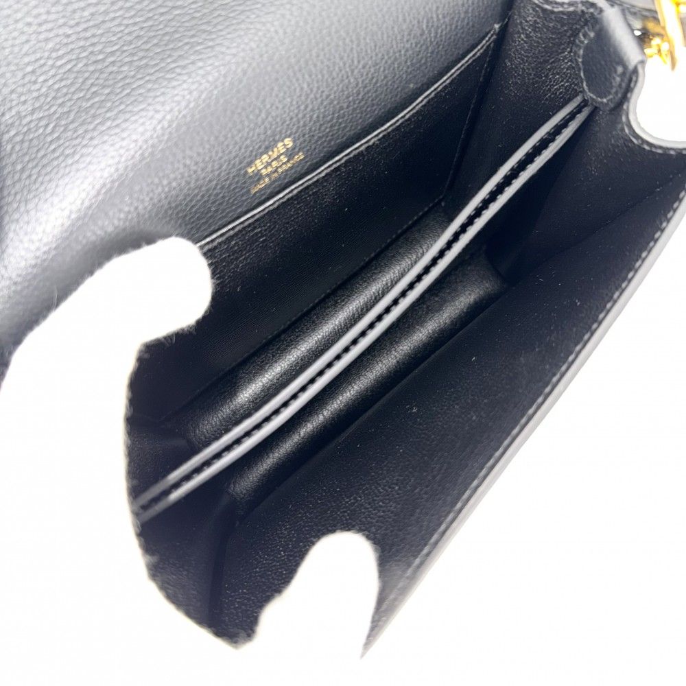 Hermes Shoulder Bag Sac Roulis Mini Crossbody Leather Black Gold — view 4