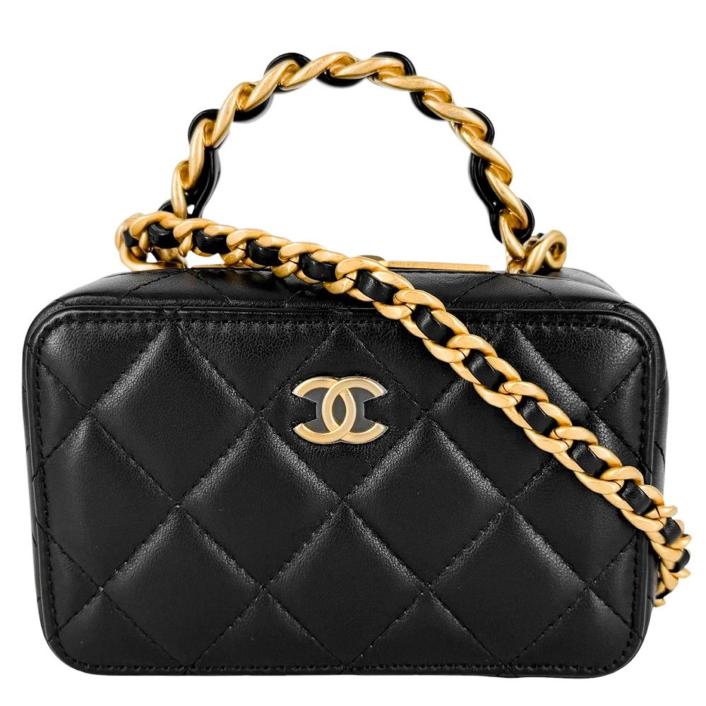 Chanel 2-Way Quilted CC Logo Mini Chain Shoulder Bag Crossbody Vanity Lambskin