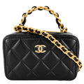 Chanel 2-Way Quilted CC Logo Mini Chain Shoulder Bag Crossbody Vanity Lambskin