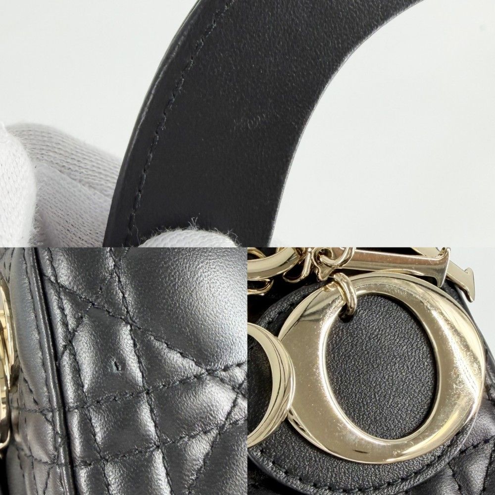 Dior Handbag Cannage Lady Mini Small Lambskin Black Gold — view 6