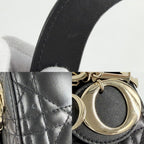 Dior Handbag Cannage Lady Mini Small Lambskin Black Gold — view 6