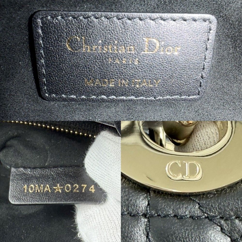 Dior Handbag Cannage Lady Mini Small Lambskin Black Gold — view 5