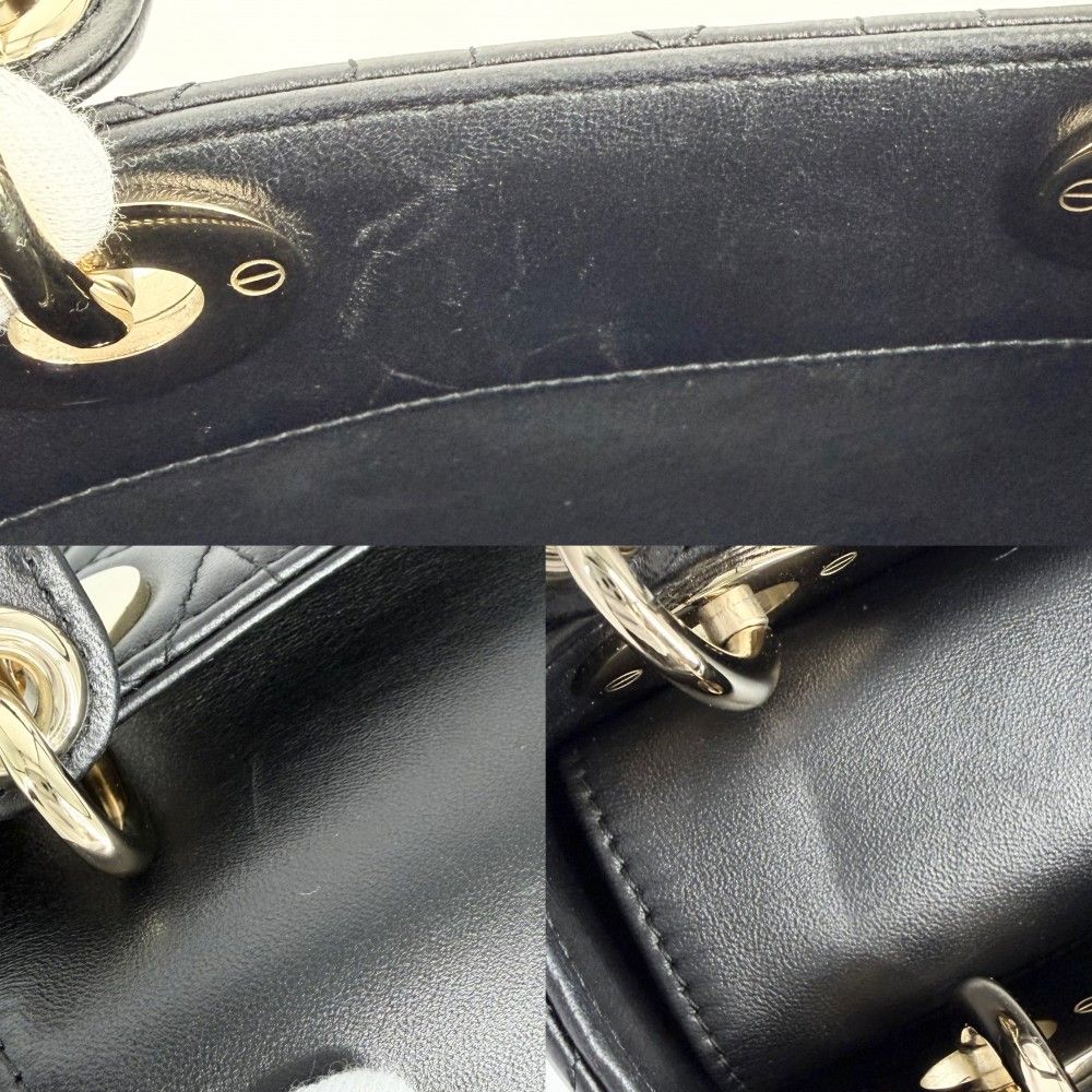 Dior Handbag Cannage Lady Mini Small Lambskin Black Gold — view 7