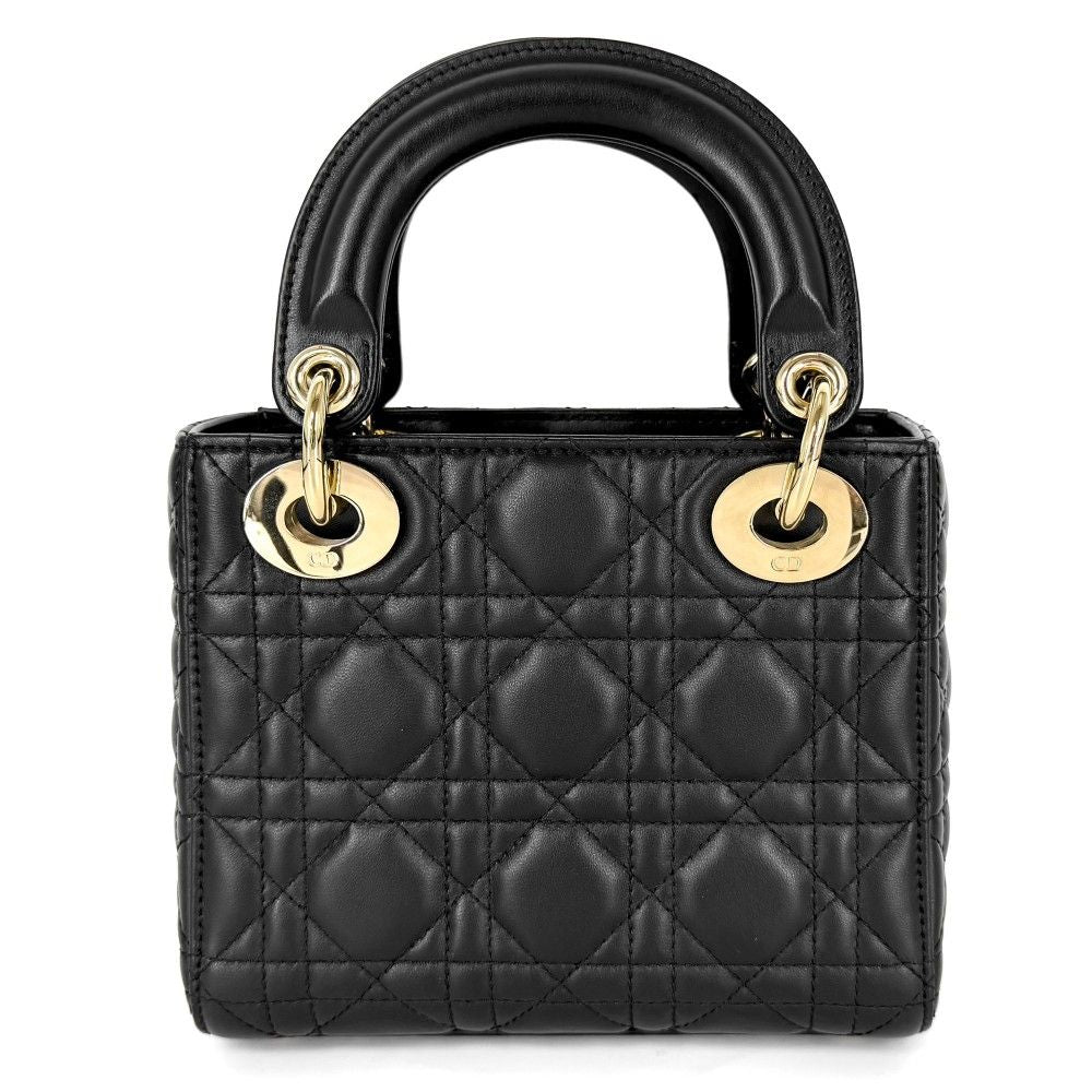 Dior Handbag Cannage Lady Mini Small Lambskin Black Gold — view 2