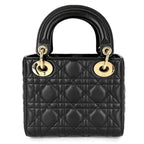 Dior Handbag Cannage Lady Mini Small Lambskin Black Gold — view 2