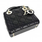 Dior Handbag Cannage Lady Mini Small Lambskin Black Gold — view 3