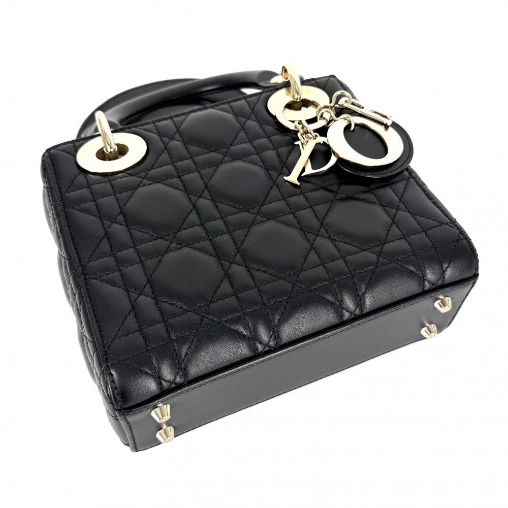 Dior Handbag Cannage Lady Mini Small Lambskin Black Gold — view 3