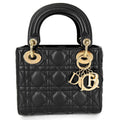 Dior Handbag Cannage Lady Mini Small Lambskin Black Gold