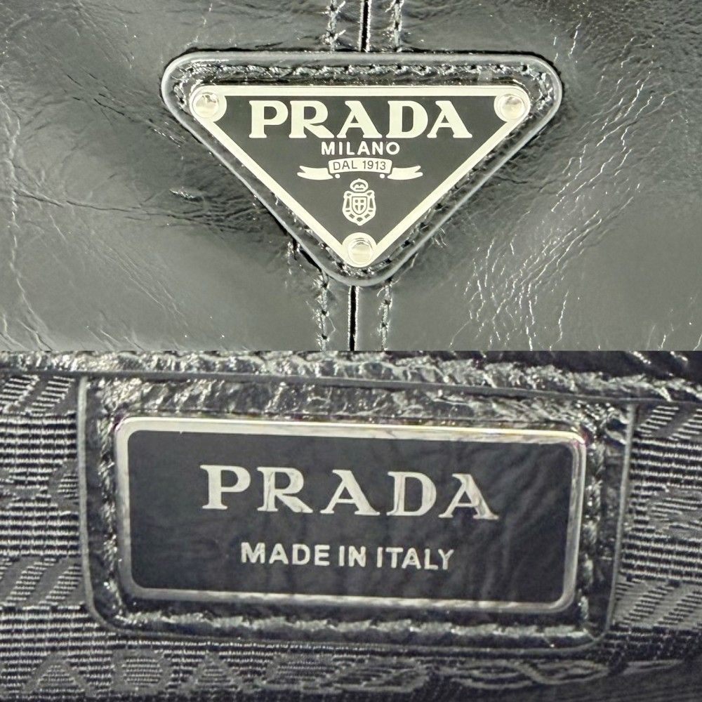 Prada Shoulder Bag Triangle Logo Soft Looks Leather Crossbody Black Silver — view 5