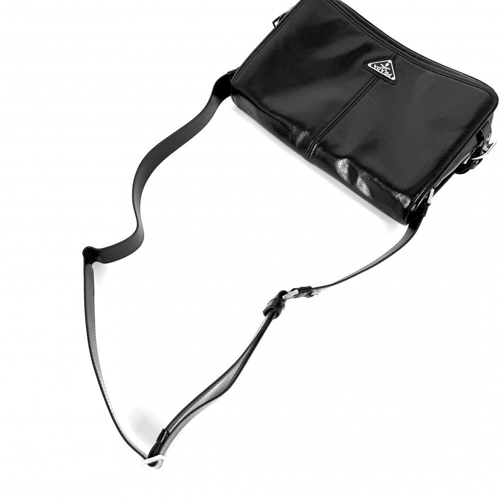 Prada Shoulder Bag Triangle Logo Soft Looks Leather Crossbody Black Silver — view 7
