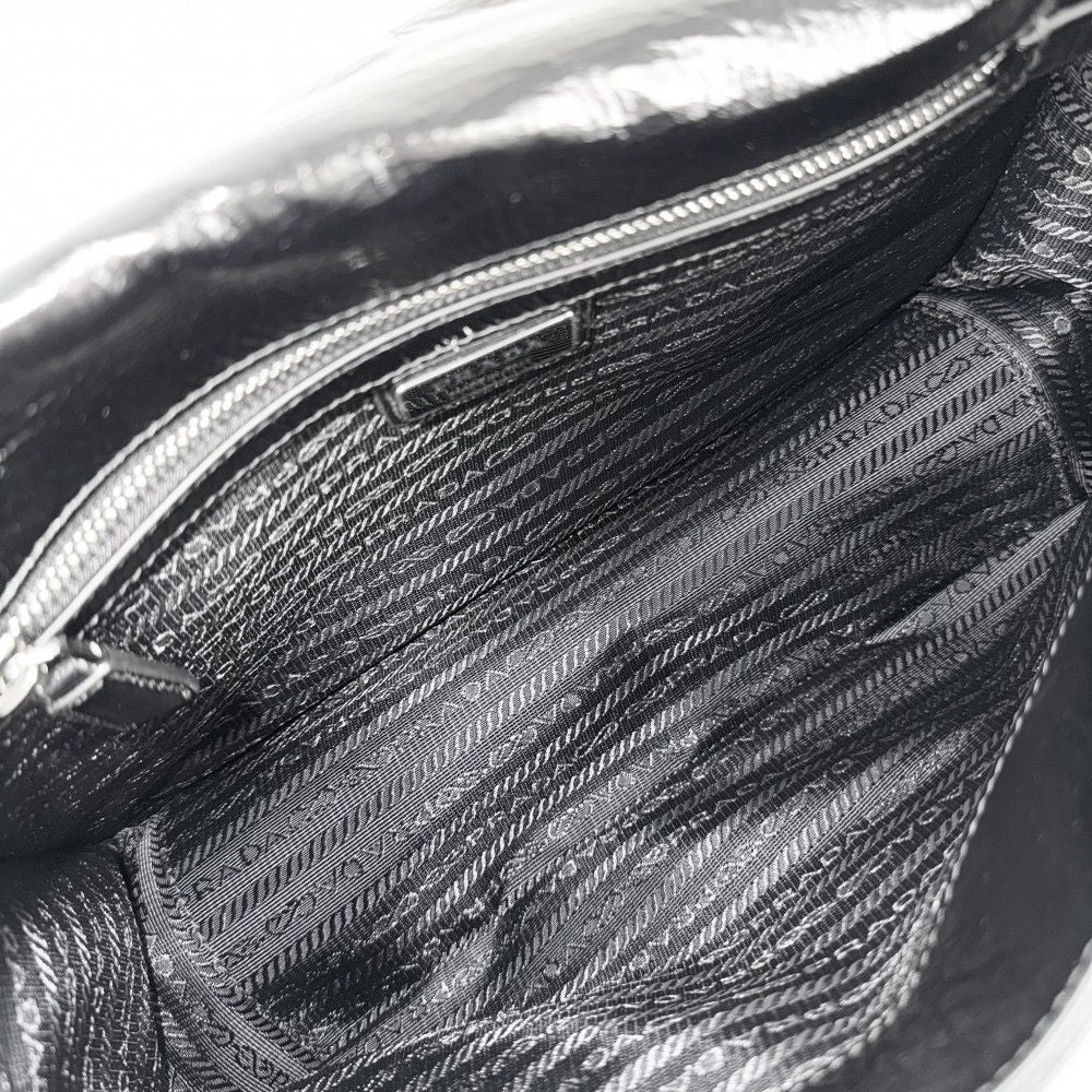 Prada Shoulder Bag Triangle Logo Soft Looks Leather Crossbody Black Silver — view 4
