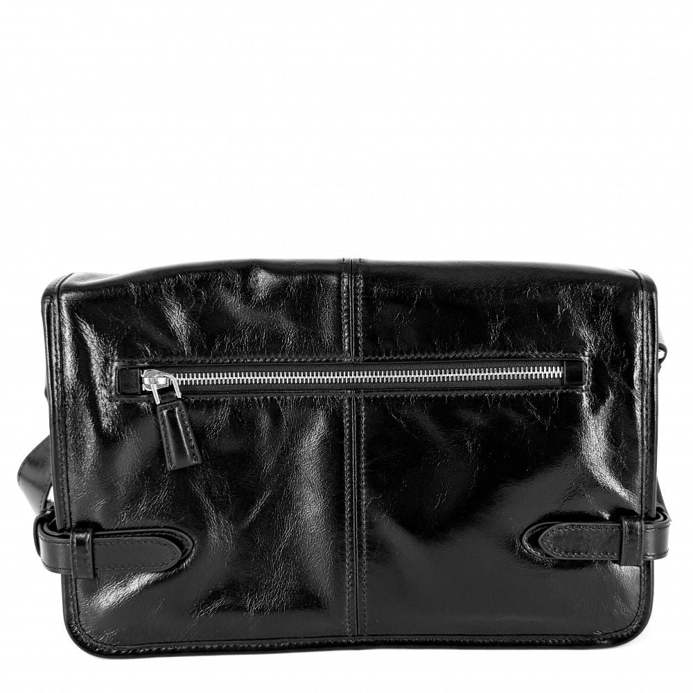 Prada Shoulder Bag Triangle Logo Soft Looks Leather Crossbody Black Silver — view 2