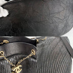 Chanel Shoulder Bag CC Logo Stitch Drawstring Crossbody Lambskin Black Gold — view 6