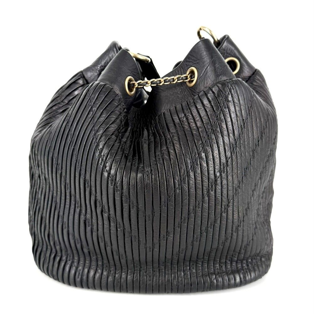Chanel Shoulder Bag CC Logo Stitch Drawstring Crossbody Lambskin Black Gold — view 2