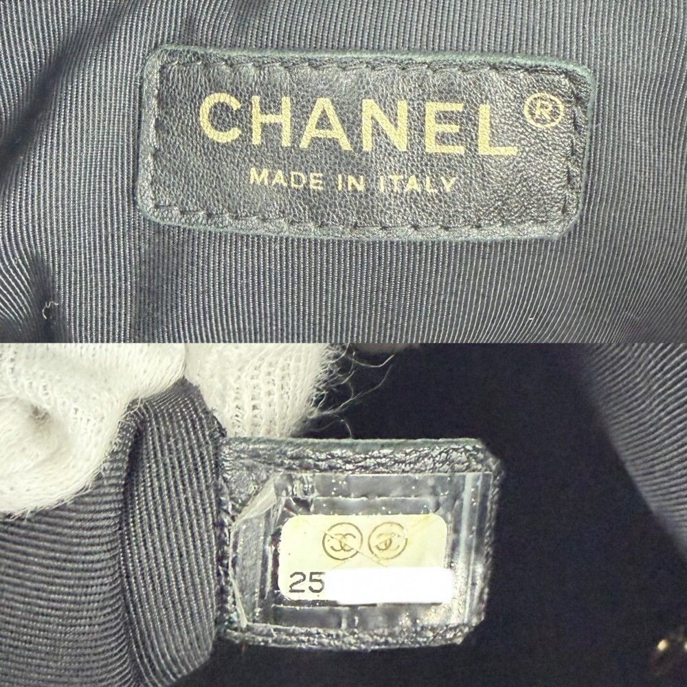 Chanel Shoulder Bag CC Logo Stitch Drawstring Crossbody Lambskin Black Gold — view 5