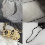 Chanel Shoulder Bag CC Logo Stitch Drawstring Crossbody Lambskin Black Gold — view 7
