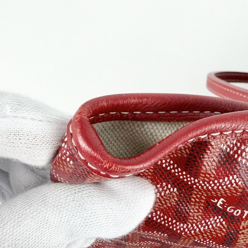Goyard Tote Saint Louis PM Handbag Shoulder Leather Red Silver — view 8