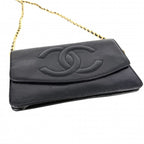 Chanel Chain Wallet CC Logo Shoulder Bag Crossbody Caviar Leather Black Gold — view 3