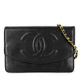 Chanel Chain Wallet CC Logo Shoulder Bag Crossbody Caviar Leather Black Gold