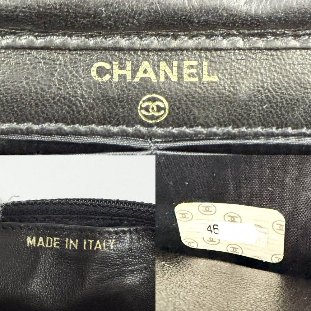 Chanel Chain Wallet CC Logo Shoulder Bag Crossbody Caviar Leather Black Gold — view 7