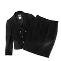 Chanel Set Jacket Skirt Vintage CC Logo 42 Black Silver Wool