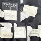 Chanel Set Jacket Skirt Vintage CC Logo 42 Black Silver Wool — view 4