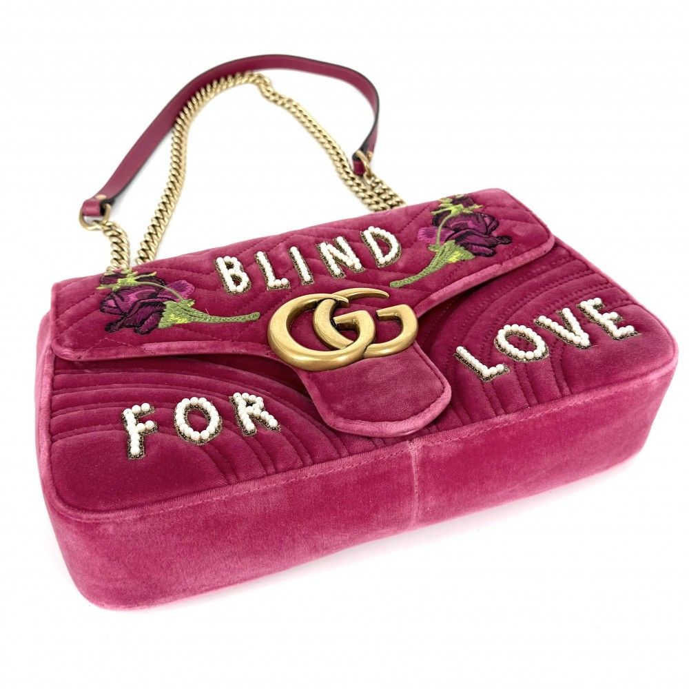 Gucci Shoulder Bag GG Marmont Quilted Chain Crossbody Embroidery Velour Leather — view 3