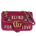 Gucci Shoulder Bag GG Marmont Quilted Chain Crossbody Embroidery Velour Leather