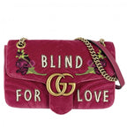 Gucci Shoulder Bag GG Marmont Quilted Chain Crossbody Embroidery Velour Leather