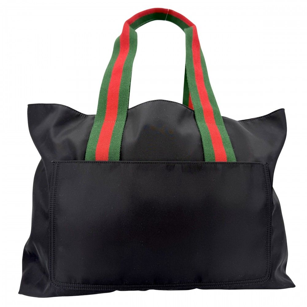 Gucci Tote Sherry Line Handbag Nylon Black Silver — view 2
