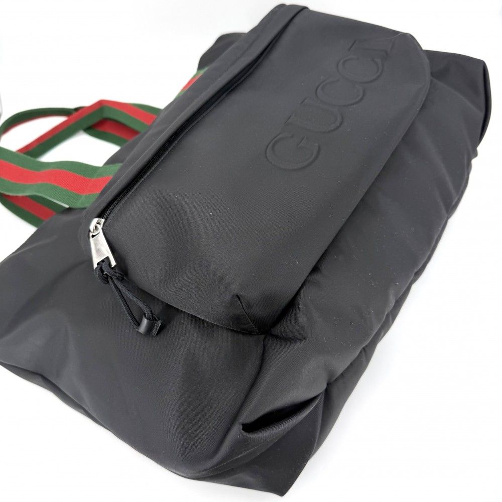 Gucci Tote Sherry Line Handbag Nylon Black Silver — view 3