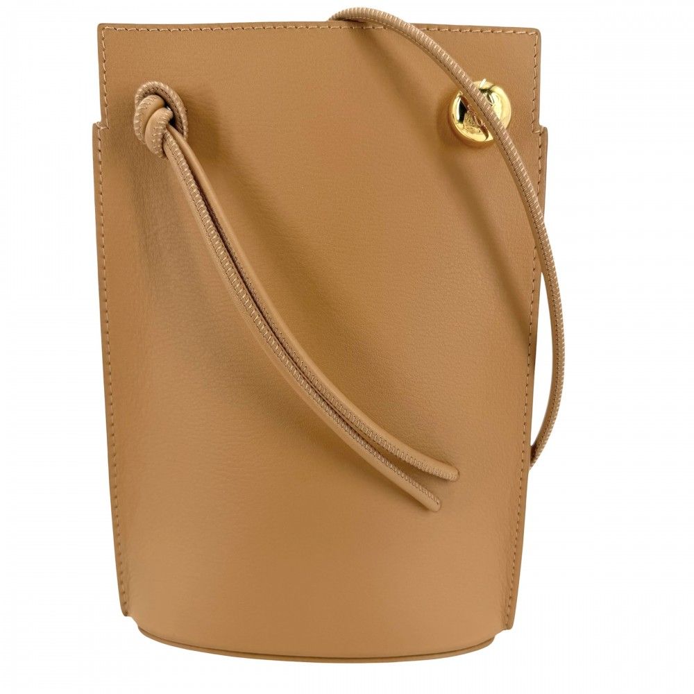 Loewe Shoulder Bag Anagram Pebble Dice Pocket Crossbody Leather Beige Gold
