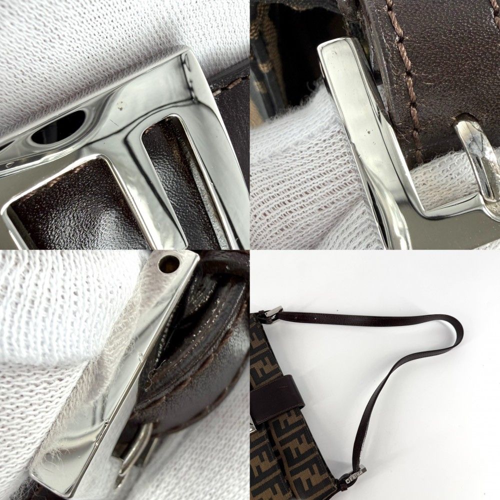 Fendi Shoulder Bag Zucca Canvas Leather Brown Silver — view 7