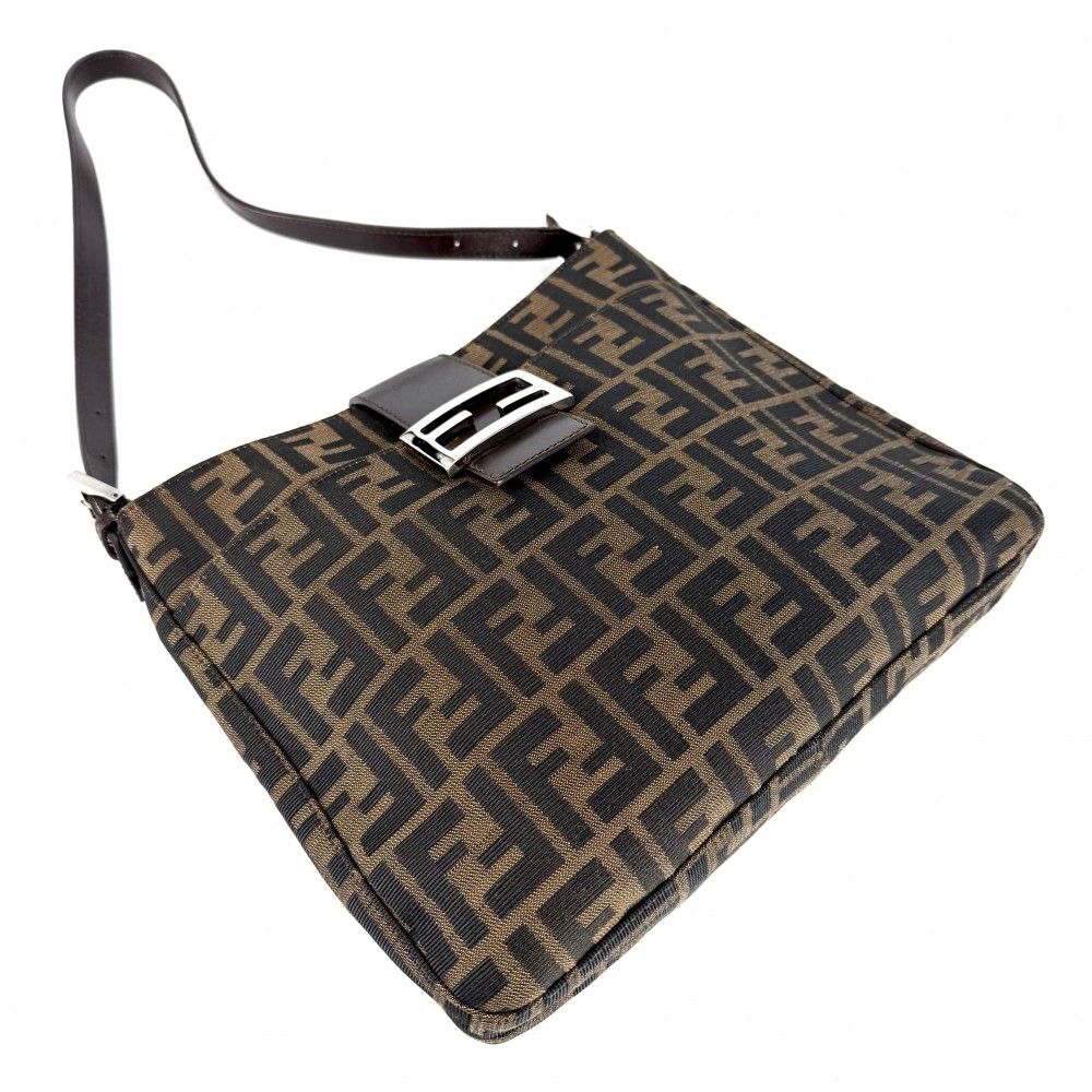 Fendi Shoulder Bag Zucca Canvas Leather Brown Silver — view 3