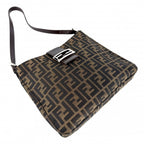 Fendi Shoulder Bag Zucca Canvas Leather Brown Silver — view 3
