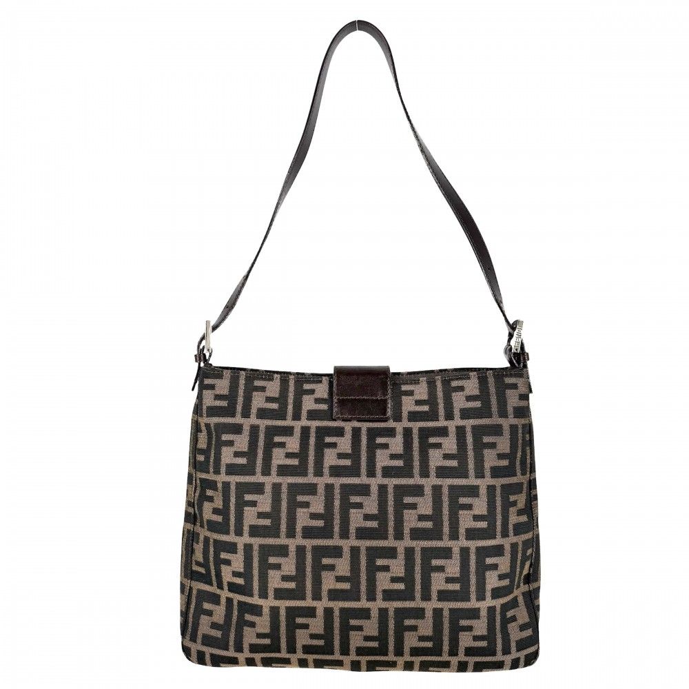 Fendi Shoulder Bag Zucca Canvas Leather Brown Silver — view 2