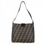 Fendi Shoulder Bag Zucca Canvas Leather Brown Silver — view 2