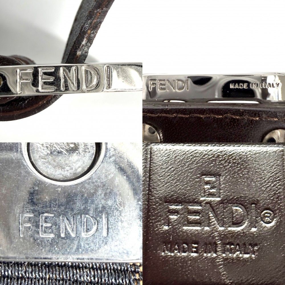 Fendi Shoulder Bag Zucca Canvas Leather Brown Silver — view 5