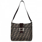 Fendi Shoulder Bag Zucca Canvas Leather Brown Silver