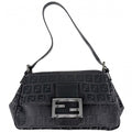 Fendi Handbag Zucchino Mini Mamma Bucket One Canvas Leather Black Gunmetal