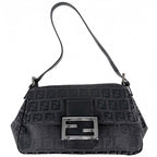 Fendi Handbag Zucchino Mini Mamma Bucket One Canvas Leather Black Gunmetal