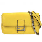 Fendi 2-Way Micro Mini Shoulder Bag Crossbody Mamma Bucket Leather Yellow Silver