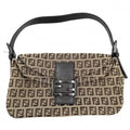 Fendi Handbag Zucchino Mini Mamma Bucket Canvas Leather Brown Beige Gunmetal