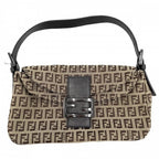 Fendi Handbag Zucchino Mini Mamma Bucket Canvas Leather Brown Beige Gunmetal