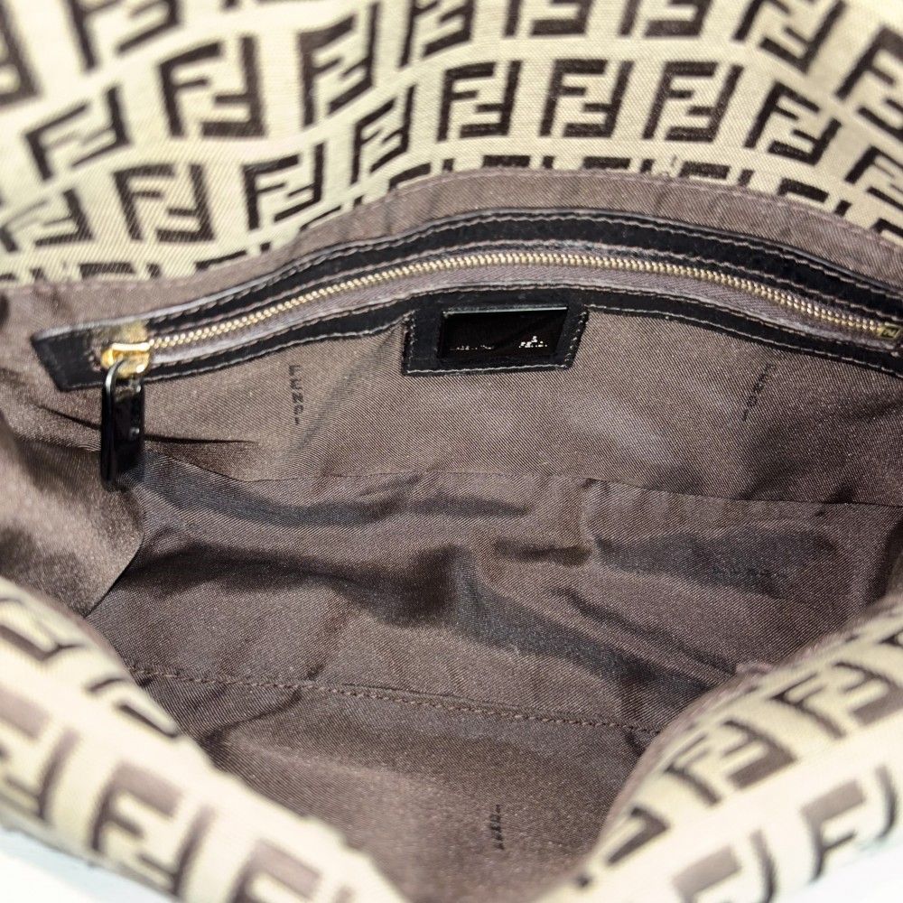 Fendi Handbag Zucchino Mini Mamma Bucket Canvas Leather Brown Beige Gunmetal — view 4