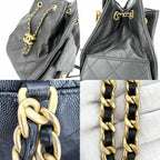 Chanel Backpack Quilted Chain Shoulder CC Logo 25 Caviar Leather Black Gold — view 7